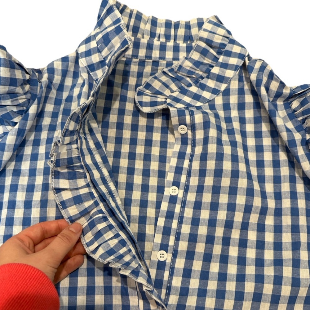 Lunch in The Park Gingham Boutique Puff Sleeve Half Button Blouse Women 2X - Picture 7 of 7